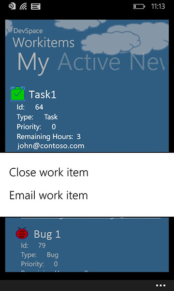 Screenshot of of work item task