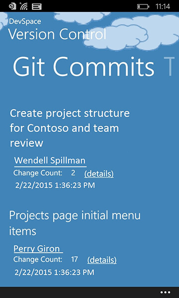 Screenshot of Git Commits summary details