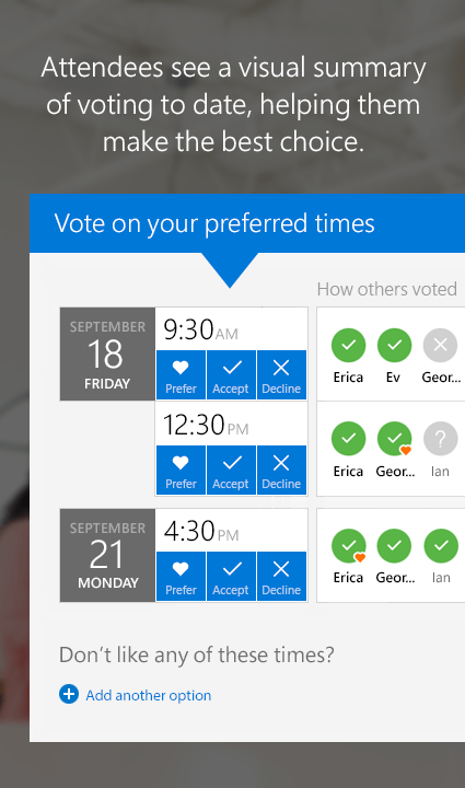 Screenshot of attendee to vote on preferred times