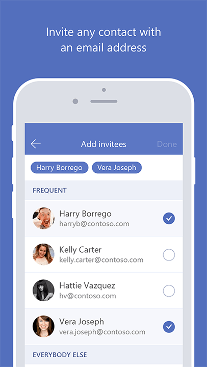 Screenshot with text: Invite any contact with an email address