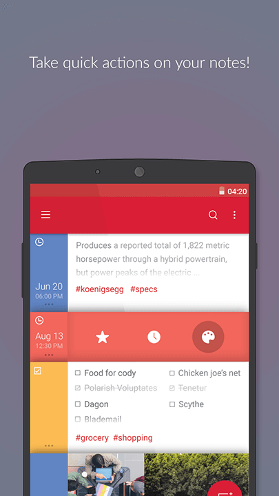 Screenshot of app with text: Take quick actions on your notes!