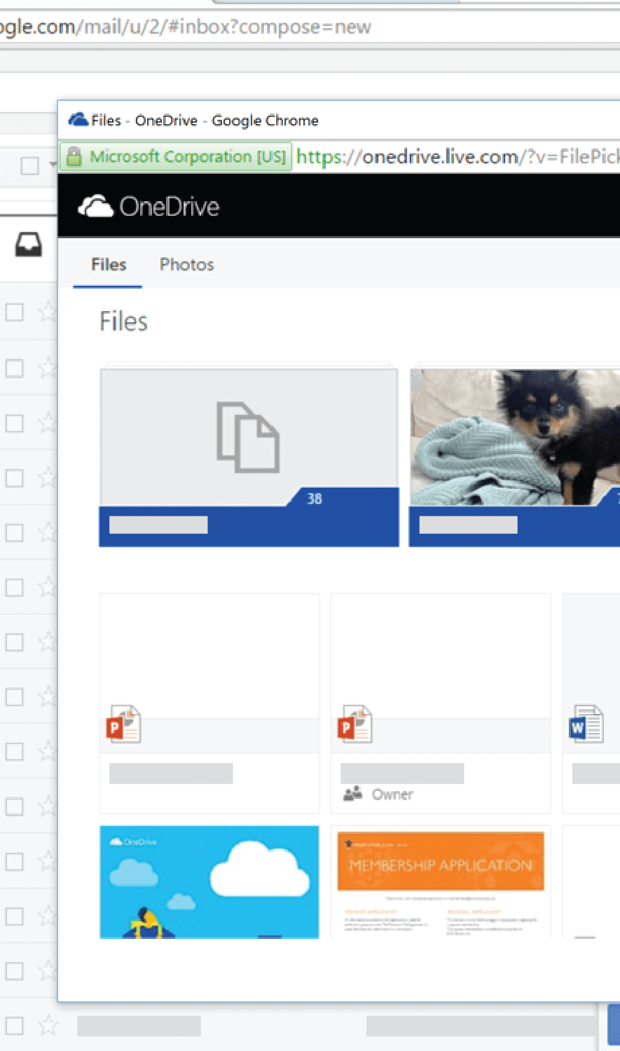 Screenshot of New Message showing Insert files using OneDrive icon