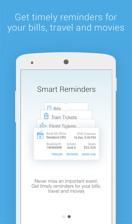 Screenshot of smart reminders display