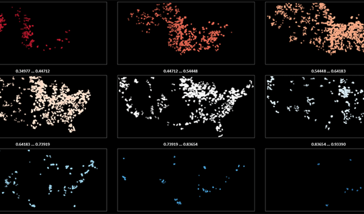 Screenshot of data split onto multiple maps of the US