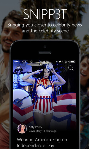 Screenshot of celebrity and the text: SNIPP3T bringing you closer to celebrity news and the celebrity scene