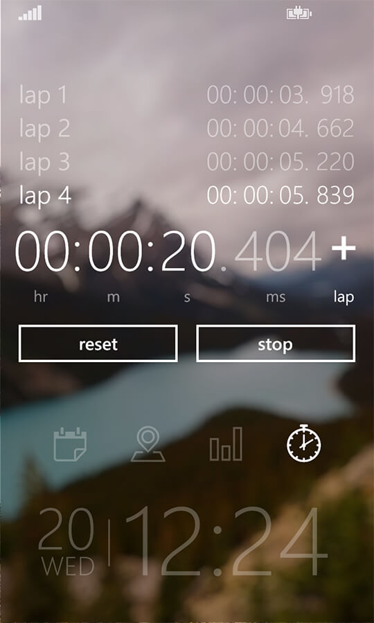 Screenshot of stop watch