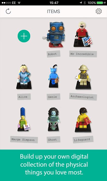Screenshot of Items with text: Build up your own digital collection of the physical things you love most.