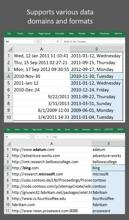 Split excel spreadsheets screenshot with text: Supports various data domains and formats