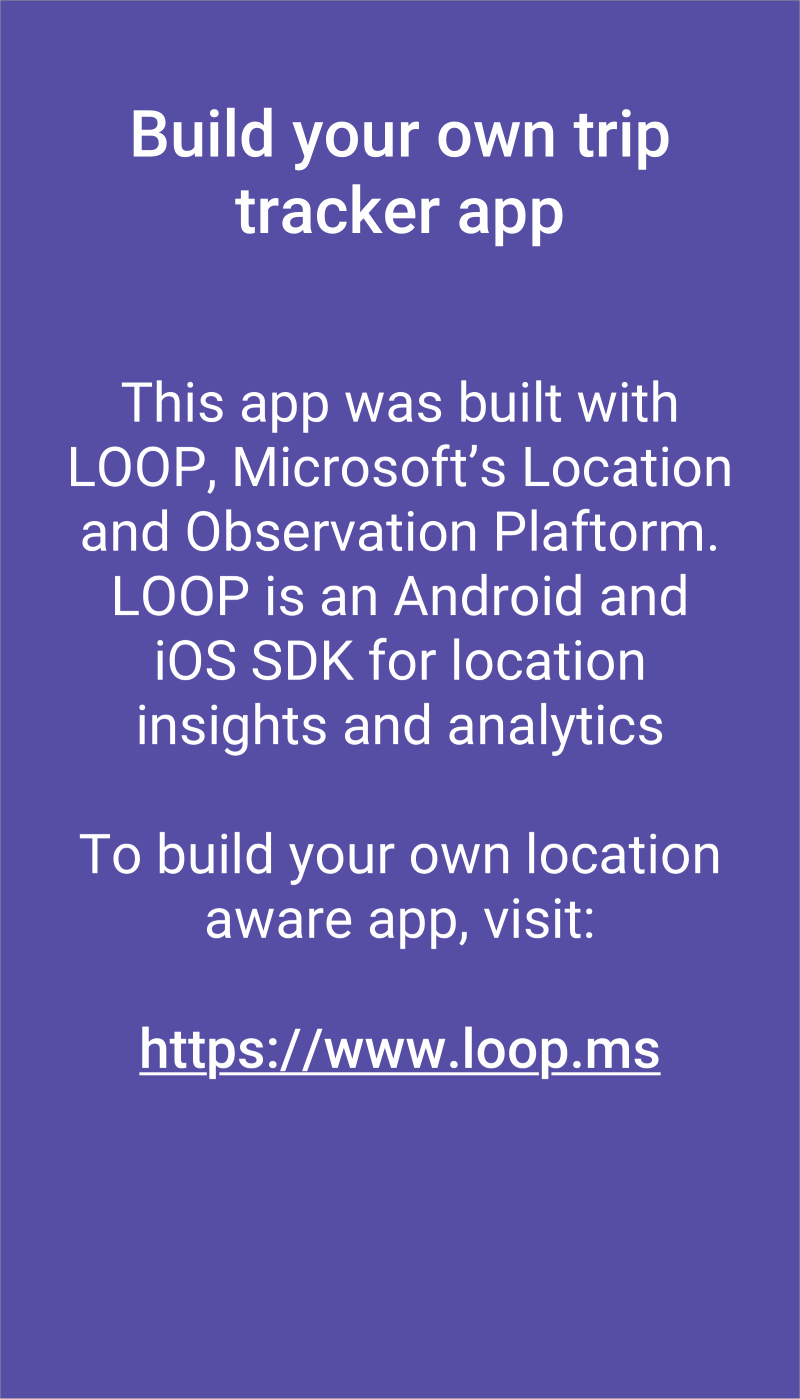Text: Build your own trip tracker app. Visit https://loop.ms
