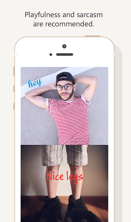 App screenshot with text: Playfulness and sarcasm are recommended.