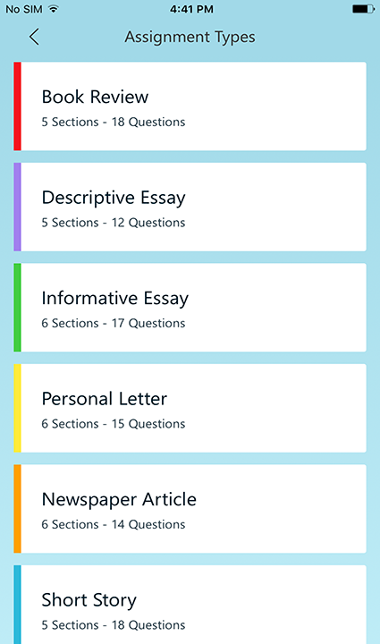 Screenshot showing more writing types such as essays, personal letter, article...