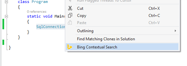 Screenshot of Bing Contextual Search option