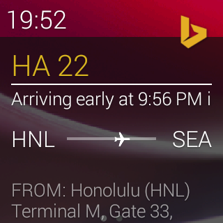 Screenshot of flight information