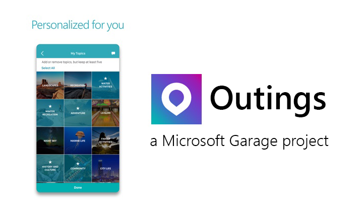 Interests feature of Outings, a Microsoft Garage project