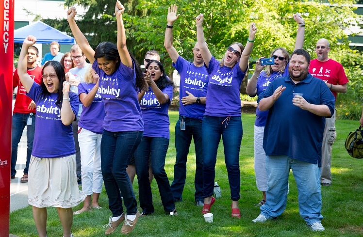 a group of people celebrating