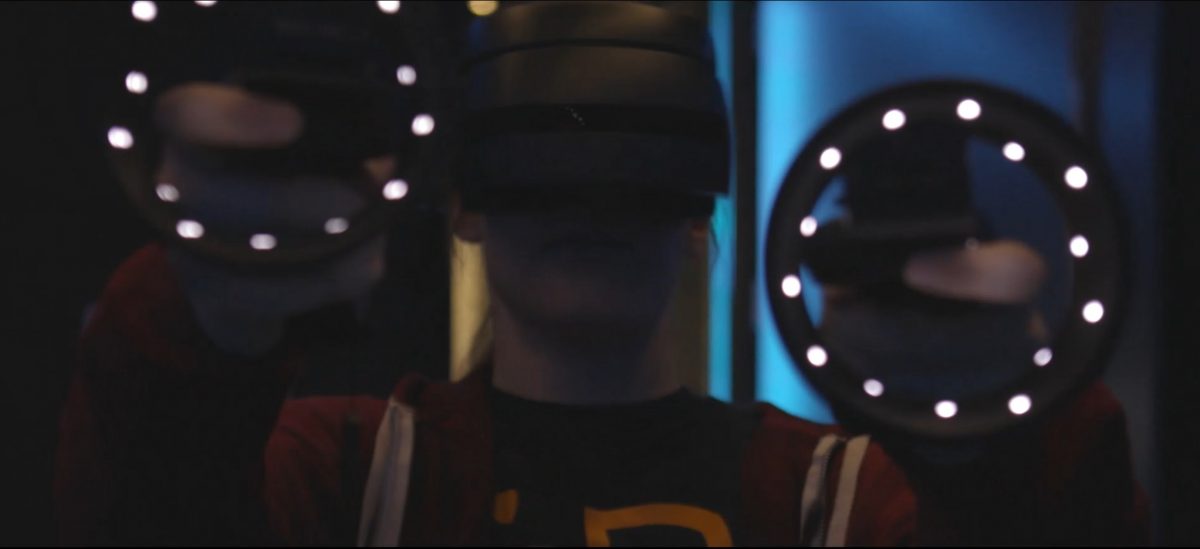 person using virtual reality hand controls