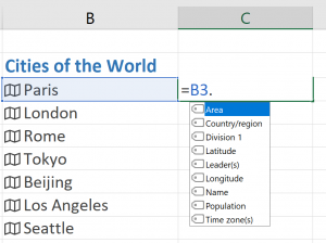 Datatypes in Excel shows all the information you can get with just a city name