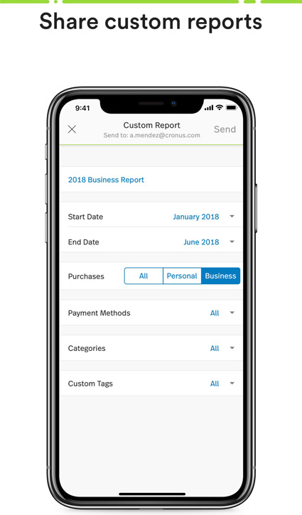 Spend running on a mobile devive. Text: Share custom reports.