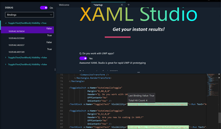 Xaml Studio user welcome screen.