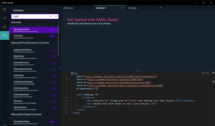 Xaml Studio user interface screenshot