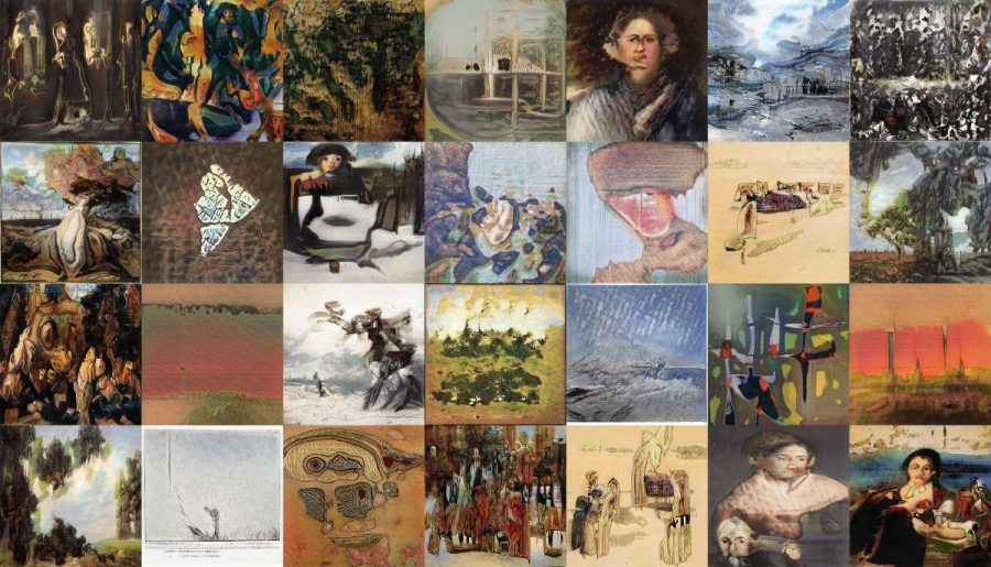 Collage of paintings generated by the network