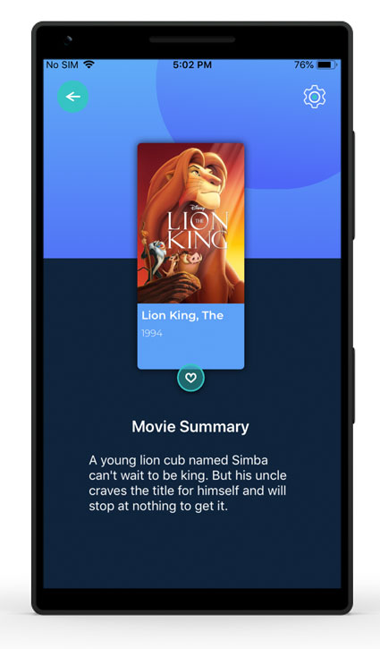 Generic phone depicting Recommender Engine Example Layout's ability to present a movie summary.