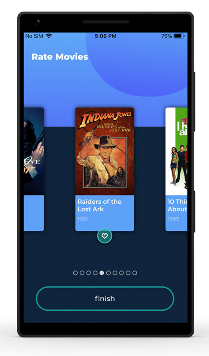 Generic phone depicting Recommender Engine Example Layout's ability to rate movies.