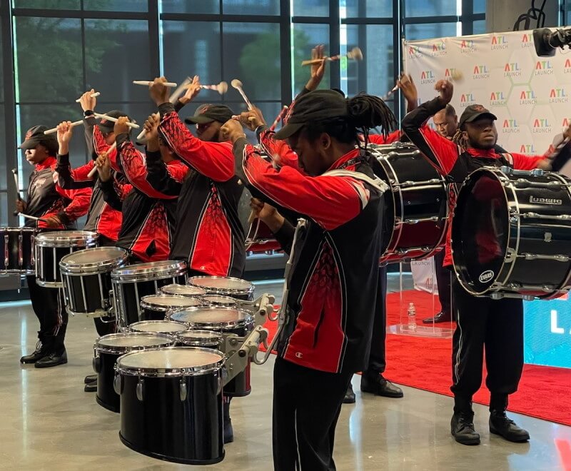 Clark Atlanta University percussion section band performance at the ATL launch event